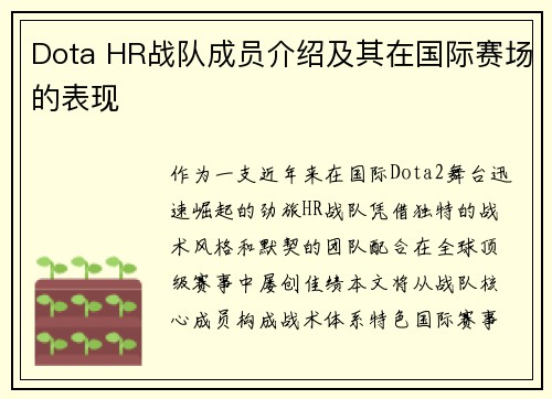 Dota HR战队成员介绍及其在国际赛场的表现